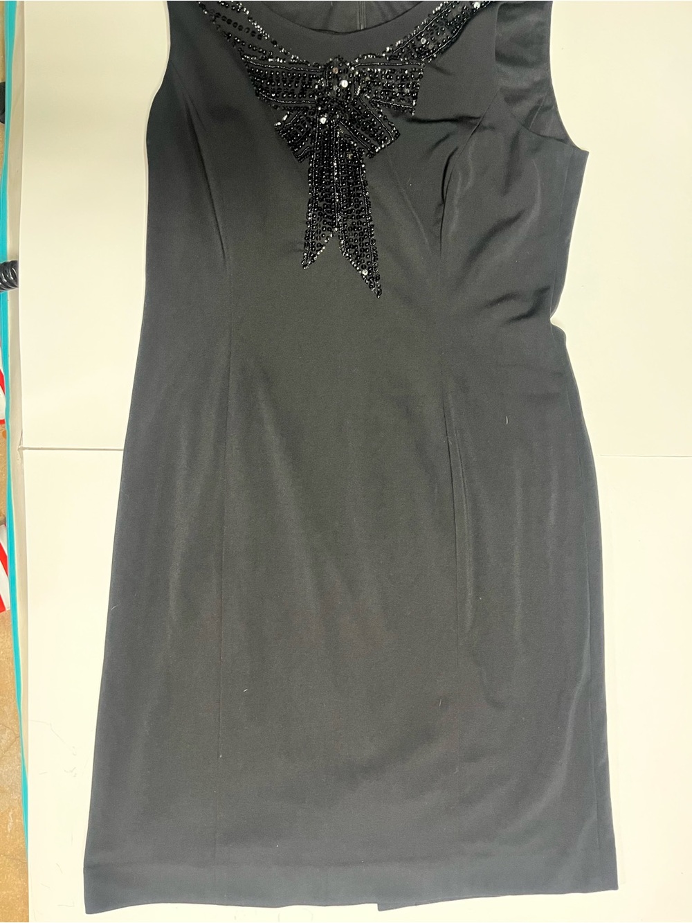 Alex Marie elegant Black Beaded Bow Sheath Dress